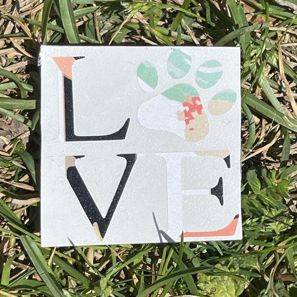 Floral LOVE Dog Print Vinyl Window Decal - Picture 2 of 3